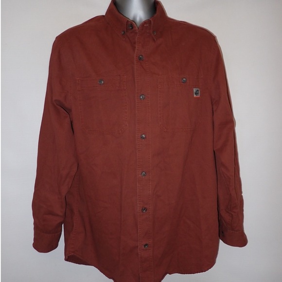 Duluth Trading 40 Grit Work Shirt Men Medium Rust Brown Standard Fit Long Sleeve - Picture 1 of 4